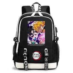 Demon Slayer Anime Print Student Backpack USB Charging Port Lightweight School Bag for Boys Girls