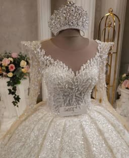 Luxurious Sparkling A-line Lace Crystal Beaded Women's Wedding Dress Sexy V-neck Long Sleeve Church Wedding Bridal Dress Custom