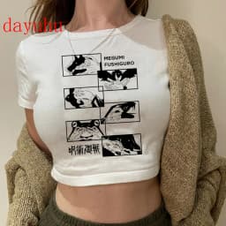 2000s Hip Hop Crop Top  Tshirt Manga Japanese Anime Jujutsu Kaisen T Shirt Gojo Satoru Tops Yuji Itadori Cropped Tees T-shirt