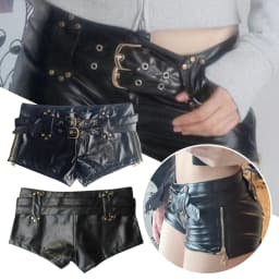 Versatile Pu Leather Belt Ultra Shorts Boots Spice Girl Y2k Low Waist Short Pants Sexy Vintage Dressing Shorts Women's