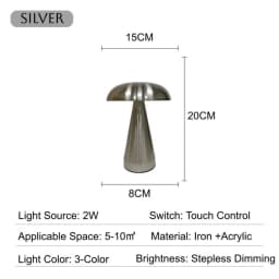 Retro Mushroom Table Lamp LED Touch Control 3 Color Dimming Rechargeable Night Light Coffee Bar Restaurant Desktop Decor Lamp