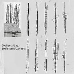 Mr.Paper 20Pcs Double Pack Long Strip Stickers Time Stitch Series Retro Journal Scrapbook Collage Decorative Craft Supplies
