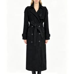 YOLOAgain Double Breasted Suede Jacket Coat Women Real Leather Trench Coat