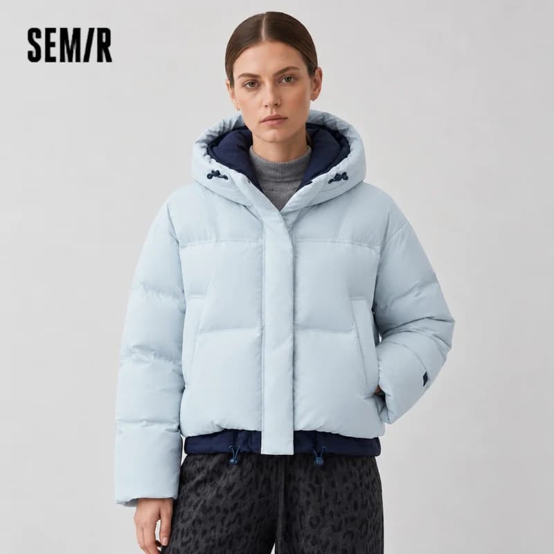 Semir Women Down Jacket 90 Percent Down Fill Layered Look Color Block Hooded Design Loose Fit Puffer Shape 2026 Winter