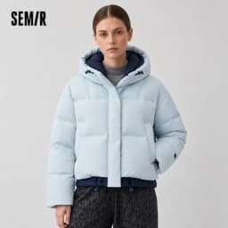 Semir Women Down Jacket 90 Percent Down Fill Layered Look Color Block Hooded Design Loose Fit Puffer Shape 2026 Winter