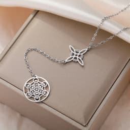 Dawapara Witch Knot and Metatron Pendant Necklace Wicca Good Luck Protection Talisman Stainless Steel Mystical Spiritual Jewelry