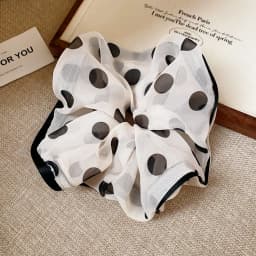 1/3 Pcs Black White Polka Dot Satin Scrunchies for Women Large Round Ruffles Hair Band Gentle Elegant Hair Ties Head Accessories