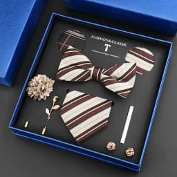 Luxury Neck Tie Set For Men Classic Brand Necktie Bowtie Hanky Cufflinks Floral Brooches Tie Clip Set Wedding Business Box Gift