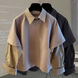 Two-piece Spliced long-sleeved Shirt for Autumn Winter Men's New Sweatshirt Korean Style Trendy Loose Fashion Versatile Top