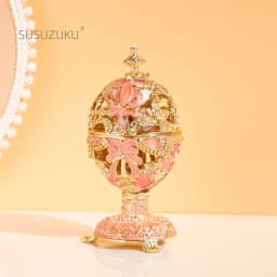 Faberge Egg Style Hand Painted Decorative Trinket Box with Hinged, Classic Ornaments Home Decor, Unique Easter Day Gift