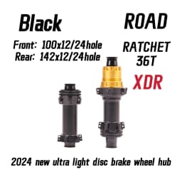 Black Grey ROAD 2024 Latest Ultra Light Road HUB, Star Ratchet 36T Bicycle Lock Brake Direct Pull HUB 24 Holes, 100-142XDR/HG