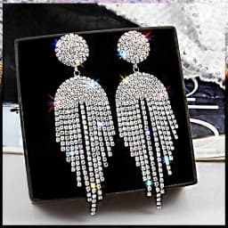 Shiny Crystal Zircon Long Stud Earrings for Women Geometric Hanging Drop Tassel Earring Fashion Party Vintage Pendant Jewelry