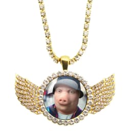John Pork Is Calling Answer Call Phone Humor Funny Pig Graphic Glass Cabochon Angel Wings Pendant Necklace Jewelry Giftwholesale