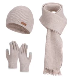 3 Pcs Sets Winter Women Plush Knitted Cold Hat Warm Woolen Head Cap Scarf Gloves Hats Outdoor Ear Windproof Beanies Cap