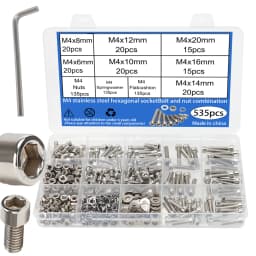 600pcs Stainless Steel Hex Socket Head Nuts and Bolts Set - M3, M4, M5, M6 Cup Head Hex Socket Heads - Includes Flat Washers