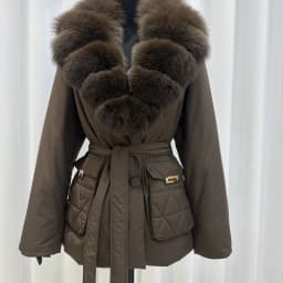 OFTBUY Real Fox Fur Collar Duck Down Jacket Women Mid-Length Puffer Jacket Luxury Slim Belted Waist Winter Warm Outerwear