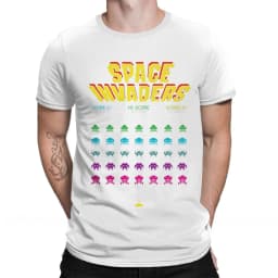 Men 100% Cotton Short Summer Sleeve Casual Plus Size Shirt Adults 70s 80s Arcade Game Space Invaders T-Shirt oversized harajuku