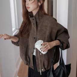 Retro Matte Suede Women Jacket Stand Collar Zip Up Oversized Coat Drop Shoulder Pockets Elastic Hem Y2K Grunge Streetwear Top