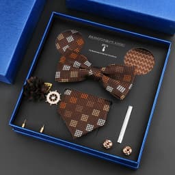 Luxury Neck Tie Set For Men Classic Brand Necktie Bowtie Hanky Cufflinks Floral Brooches Tie Clip Set Wedding Business Box Gift