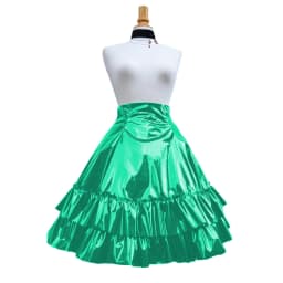 Vintage Shiny PVC Leather 2 Tiered Ruffled Skirt Sweet Round-shaped Lolita Long Trumpet Pleated Skirt Cocktail Party Club Skirts