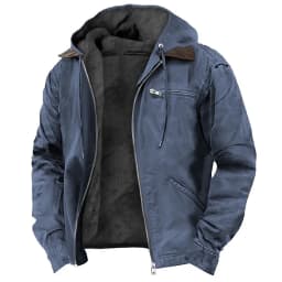Men's Solid-Color Hooded Cotton Jacket Casual Trendy Fleece Zipper Pocket Winter Coat for Outdoor Wear