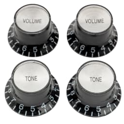 Musiclily Pro Left Handed Inch Size Fine 24-Spline Top Hat Bell Knobs Tone Volume Control Knobs for USA LP SG (Set of 2T2V)