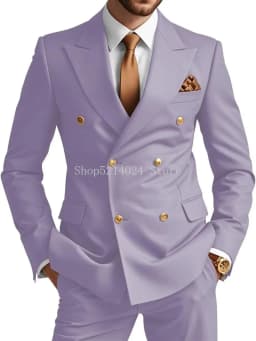 Mens Double Breasted Suit 2 Piece Slim Fit Wedding Suit for Men Blazer Prom Formal Suits Set