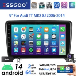 9" Android 14 Car Stereo Radio Multimedia Video Player For Audi TT MK2 8J 2006-14 Carplay Android Auto GPS Navigation BT FM Wifi