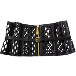 Openwork Mesh Bodice-Style Waist Seal, Leather Women's Fashion Three-Dimensional Curved Shape, Wide Belt Decoration Wais