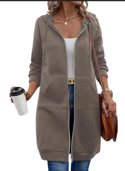 Long Zip Hooded Sweat Jacket For Women Drawstring Long Sleeve Outerwear With Side Pockets For Cold Season Daily Matching