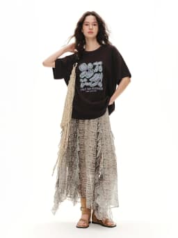 DUSHU Women's 2026 Summer New Dystopia Style Leopard Print Midi Skirt Multi-Layer Ruffled Hem Skirt Multiple Sizes Available