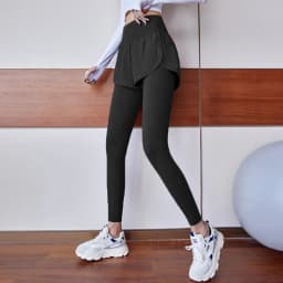 Women's Fall Two-in-One Leggings - High Waist Running Yoga Pants with Slimming Skirted Hem, 4-Way Stretch From Studio to Street