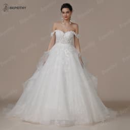 BEPEITHY Customized Sweetheart Ivory Glitter Wedding Dresses For Bride Court Train Appliques Women A-line Lace Bridal Gown 2023