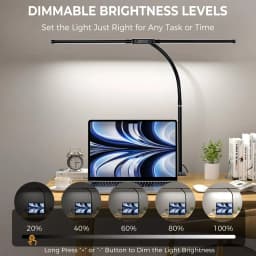 Double Head Scissor Arm LED Desk Lamp with Clamp Dimmable 3 Color Modes 10 Brightness Eye-Caring Architect Light, USB Adjustable Monitor Lamp for Office Study Gaming Reading Workbench