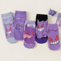 5 Pairs Men's Summer Socks Purple Pokémon Demon Print Lightweight No Show Socks Cute Couple Breathable Casual Ankle Socks