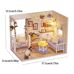 Pink DIY Miniature Dollhouse Kit 2-Level Sweet Home with LED Light Outdoor Patio Creative Handmade Model for Birthday Gift