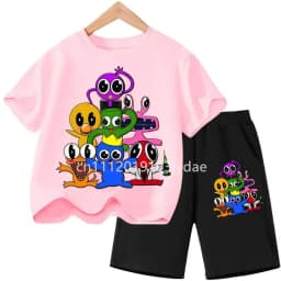 Summer Short Sleeve Tshirt Set Cartoon Tee Tops Game Anime Shirts Camiseta Kids Rainbow T-shirt Friends Girls Boys Clothes