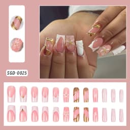24Pcs White French Press On Nails 3D Bow Design Full Cover Wearable False Nails Short Square Head Ballet Fake Nails For Women