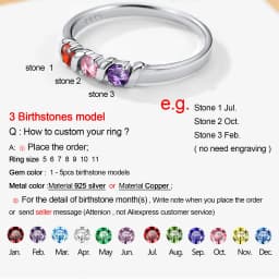 U7 925 Sterling Silver 1-5pcs Birthstones Ring for Woman Promise Engagement Wedding Custom Family Jewelry Gift Mother Grandma