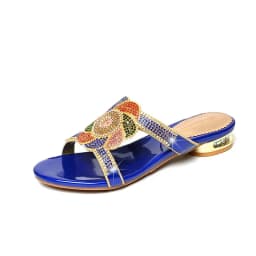 Summer New Comfort Non-slip High Heel Genuine Leather Crystal Inlaid Diamond Women's Beach Fashion Versatile Bohemian Shoes