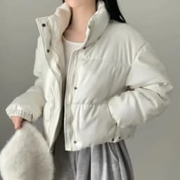 Chic Winter Thiened High Collar Zipper ort PU Leather Bread Sle Cotton Jaet Women's Faionable Versatile Loose Fit Coat