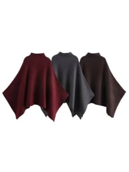 HH Women's New Fashion Versatile Solid Stand Collar Knitted Cape Coat Female Casual High Street Asymmetric 3-Colors Jacket Mujer