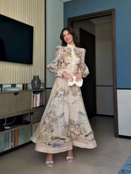Lace Printed Women's Dress Elegant Half High Collar Loose Sleeve Single Breasted Belt Female Skirt 2026 Summer Lady Draped Robe