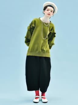 imakokoni Olive Green Ruffled Sleeve Crew Neck Sweatshirt Tops Women's Hoodies & Sweatshirts Casual Female Clothing for Women