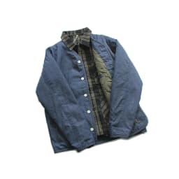 Retro Japanese Style Thick Cotton Jacket V-Neck Denim Layering Outerwear Youth Loose Fit Polyester Short Sleeve Regular Length