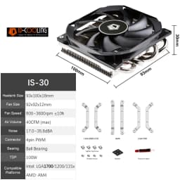 ID-Cooling IS-30 Black Low Profile 30mm Height Super Slim CPU Radiator LGA1700 1200 AM4 AM5 4 Heatpipe Cooling Fan A4 Chassis