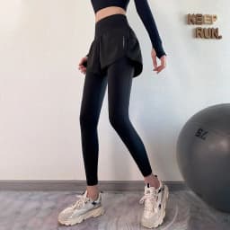 Women's Fall Two-in-One Leggings - High Waist Running Yoga Pants with Slimming Skirted Hem, 4-Way Stretch From Studio to Street