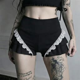 Goth Dark Cutecore Lace Side Patchwork Slim Shorts Mall Gothic A-Line Hot Pants Cyber Y2K Bottoms Women Casual Street Short Pant