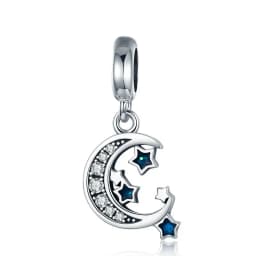 Bamoer 925 Sterling Silver Universe Series Star & Moon Beads Blue Planet Pendant Charms for Women Bracelet DIY Fine Jewelry Gift