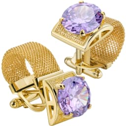 Men Birthstone Cufflinks Gold Mesh Chain Oval Crystal Zircon Cuff Links for French Shirt Birthday Gift for Men HAWSON